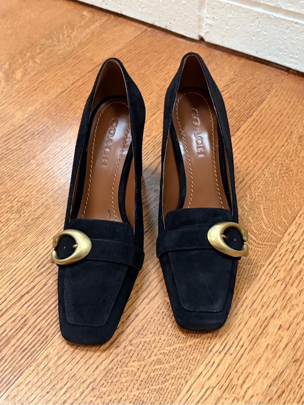 Coach black suede block heel pumps, 6